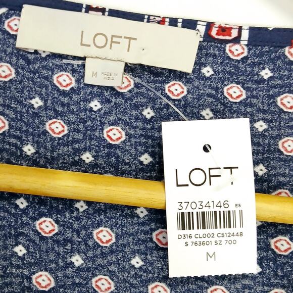 Loft SZ M Bandana Print Pleated Mini Dress Kick Flare Blouson Sleeves 763601 NWT - Picture 6 of 9